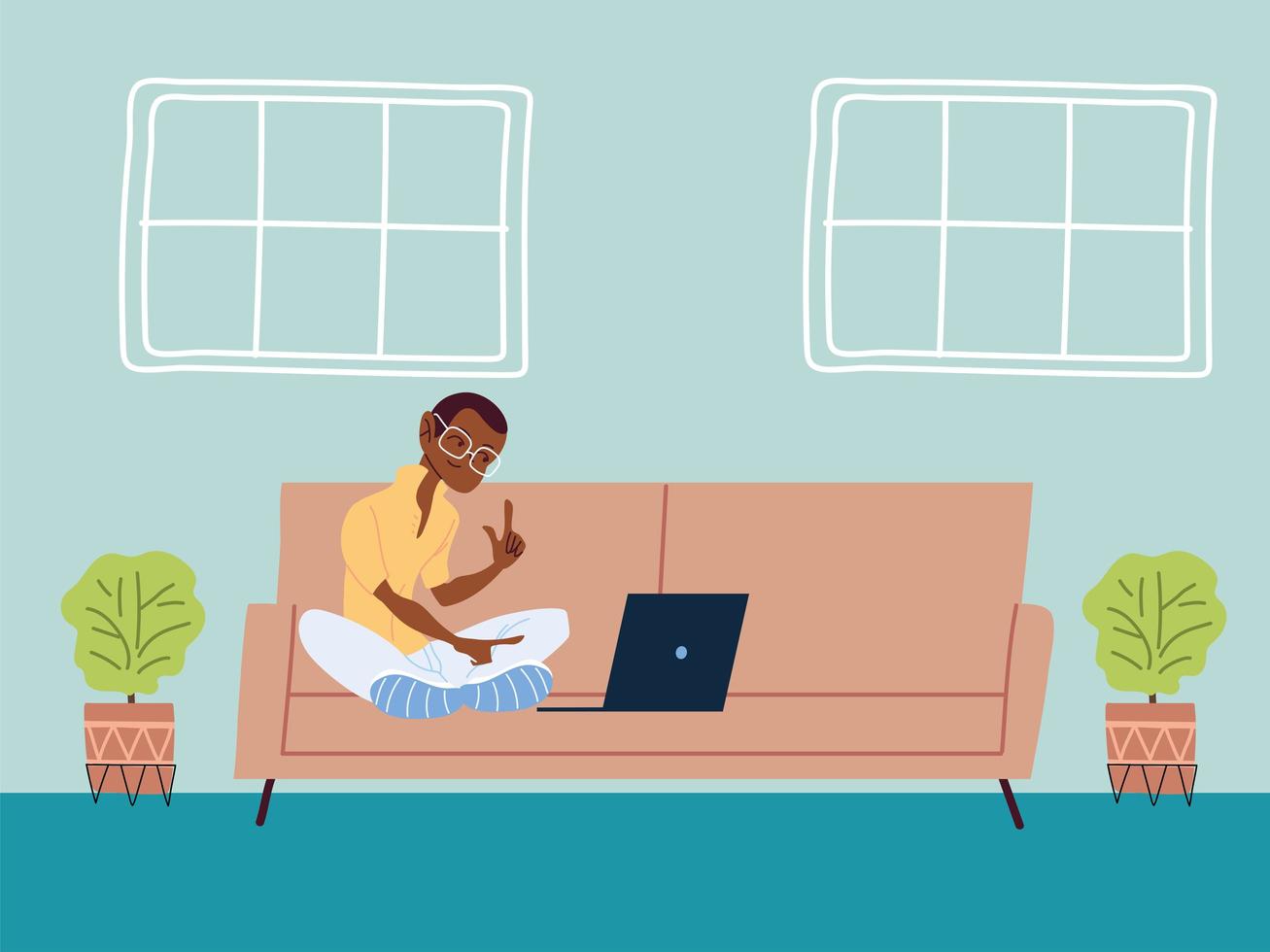 man working remotely from her home vector