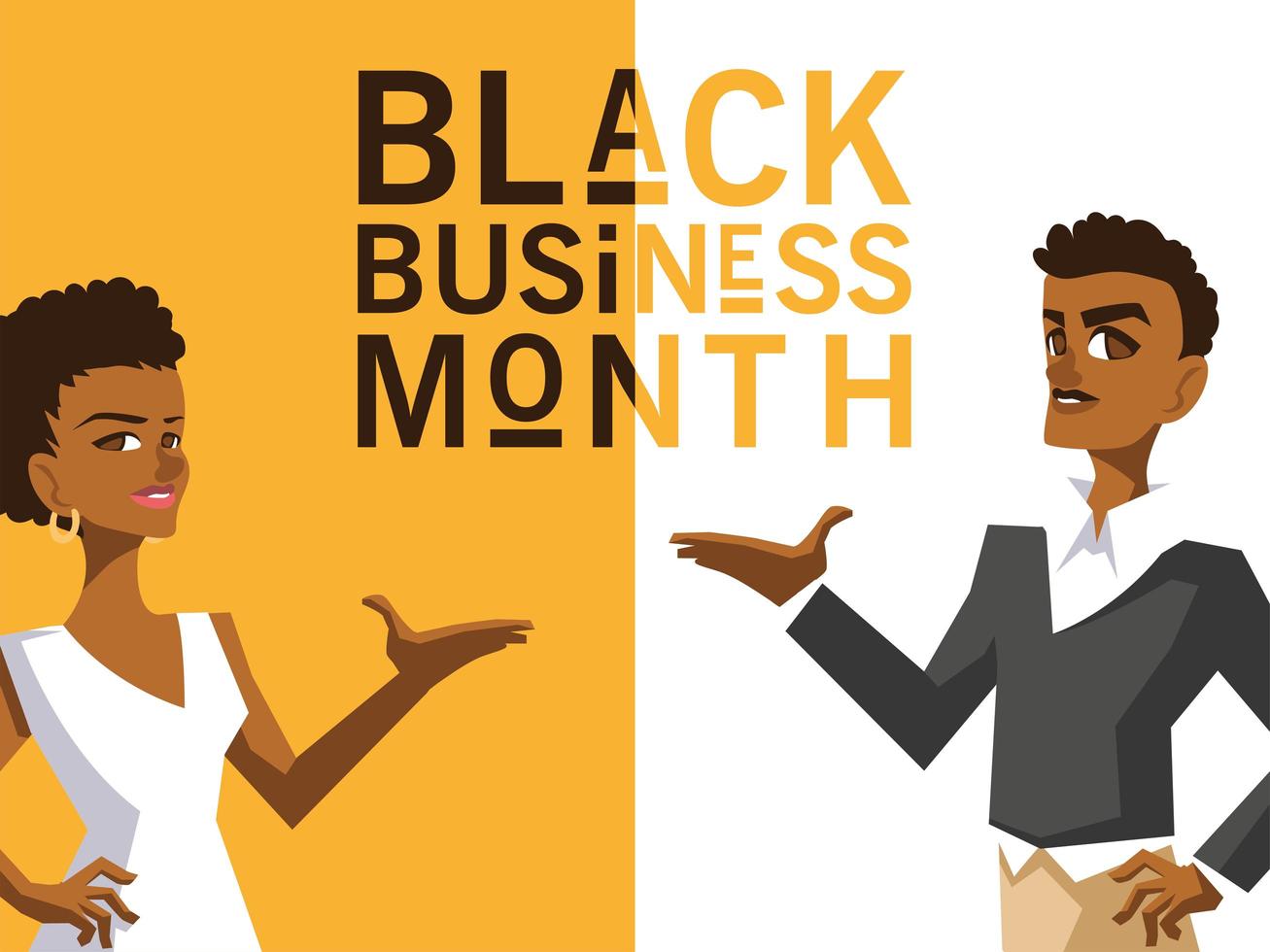 mes de negocios negro con diseño de vectores de dibujos animados de mujer y hombre afro