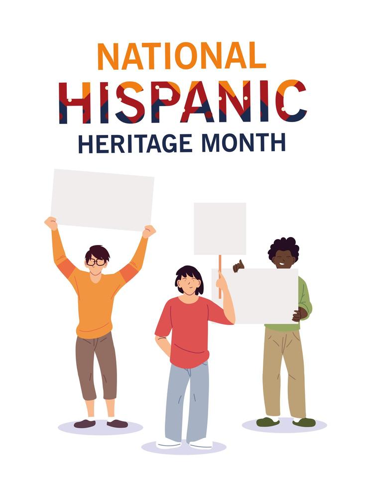 national hispanic heritage month with latin men with banners vector design
