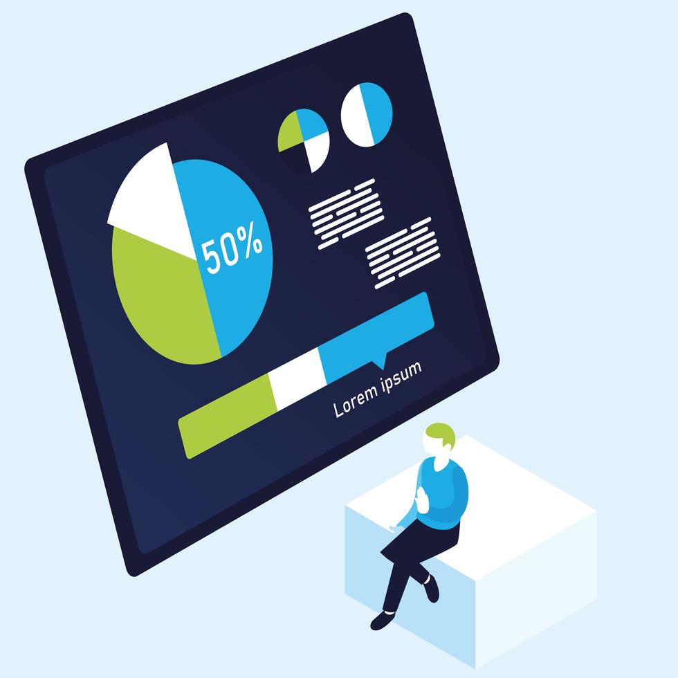 infografía de gráfico circular y diseño de vector de hombre