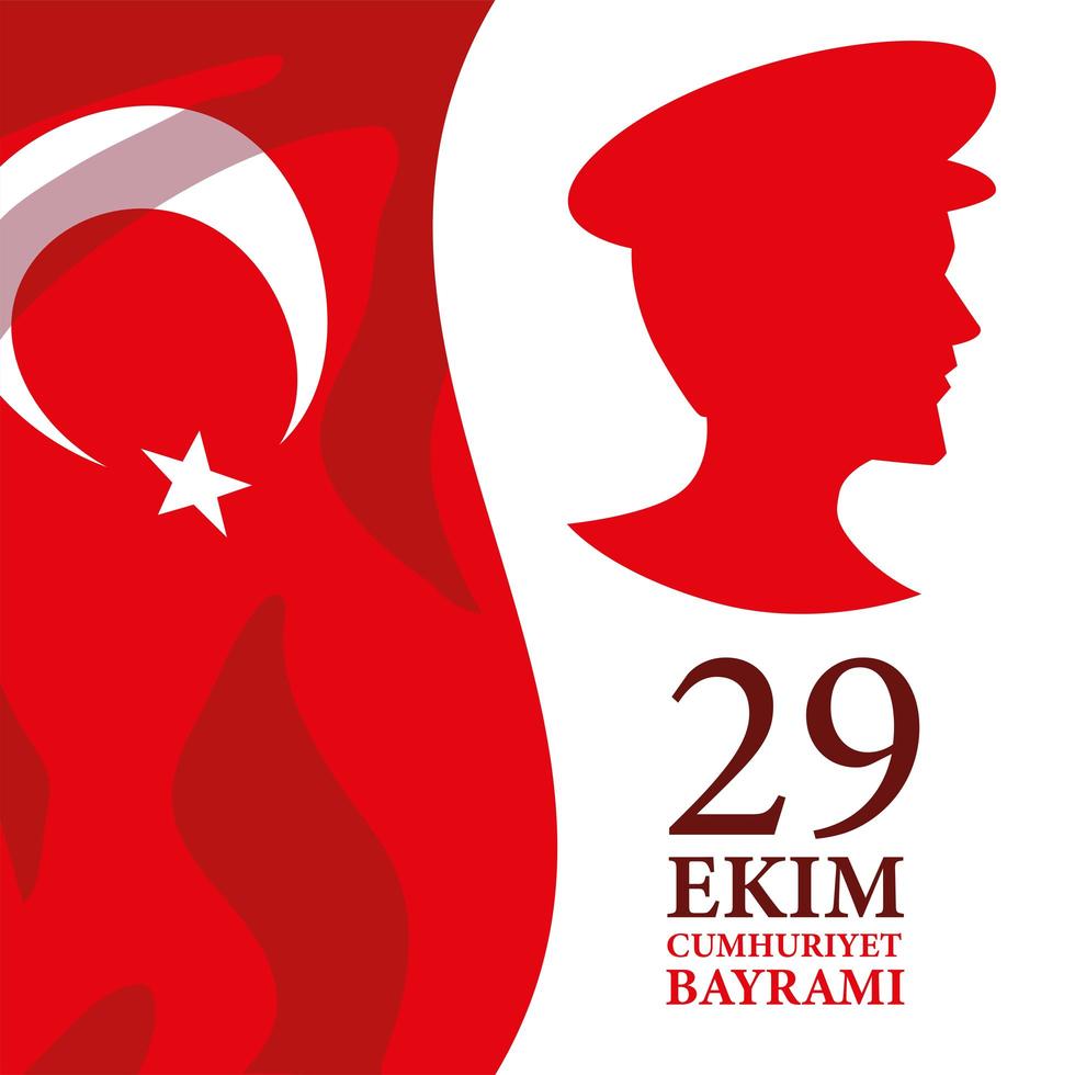 29 ekim cumhuriyet bayrami with turkish flag and ataturk man silhouette vector design