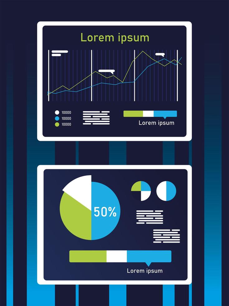 Aumentar el diseño vectorial de infografías de gráficos de línea y circular. vector