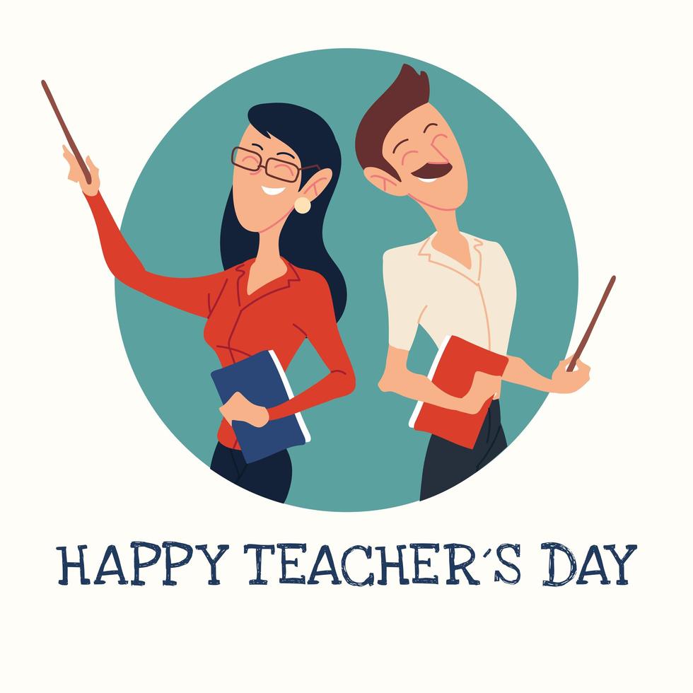 happy teachers day card with couple of teachers vector