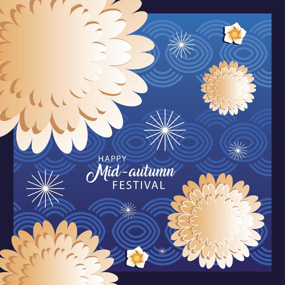 happy mid autumn festival or moon festival with flowers vector