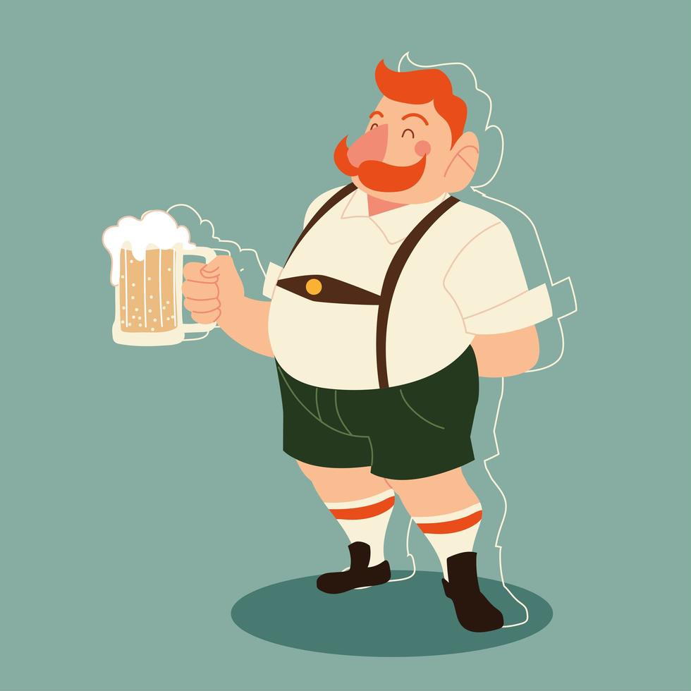 oktoberfest man cartoon with traditional cloth and beer vector design