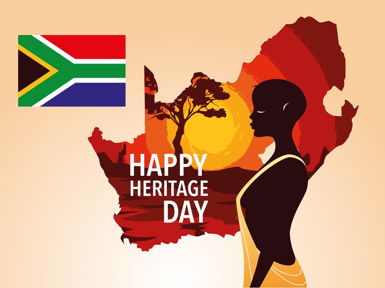 happy heritage day with person afro and flag of South Africa vector