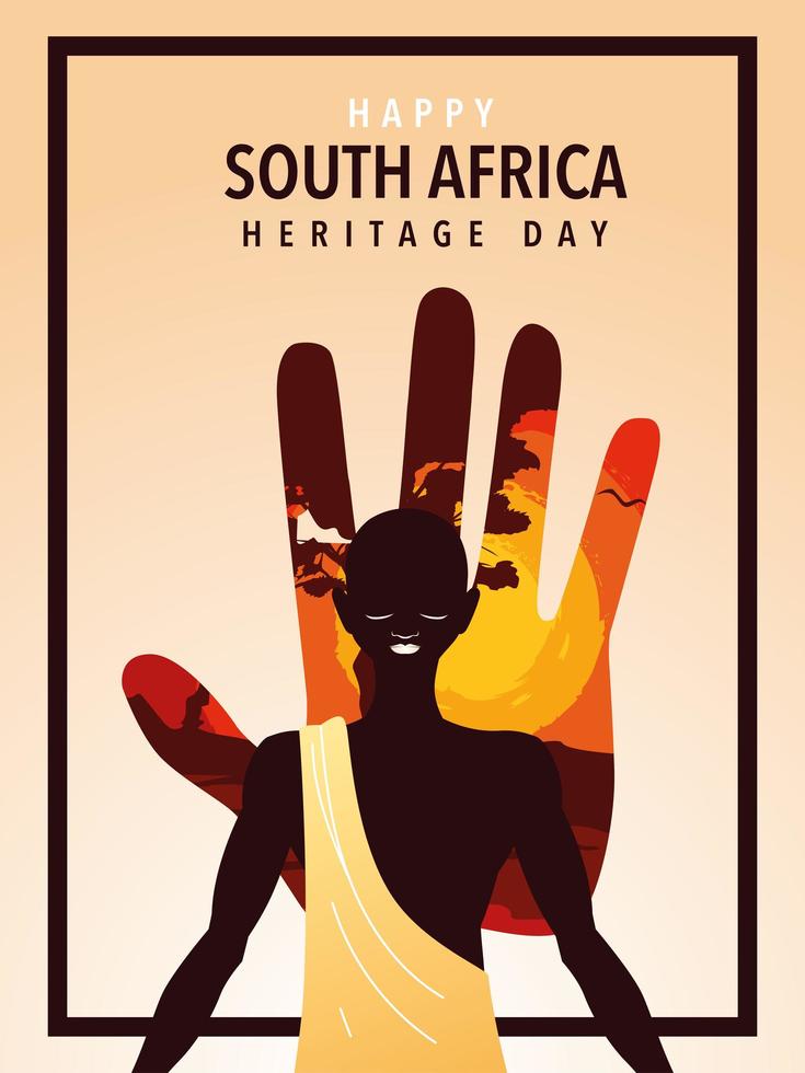 happy South Africa heritage day with person afro, poster vector