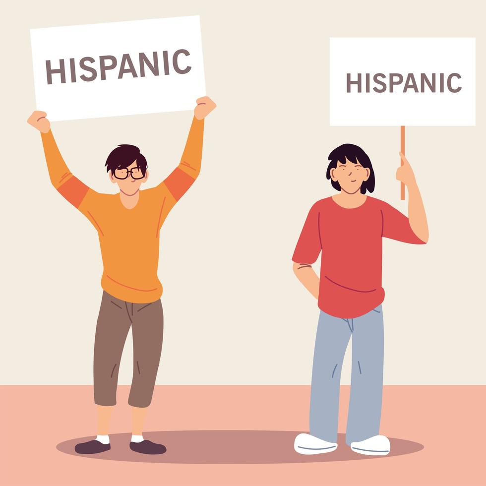 national hispanic heritage month with latin men cartoons with banners vector design