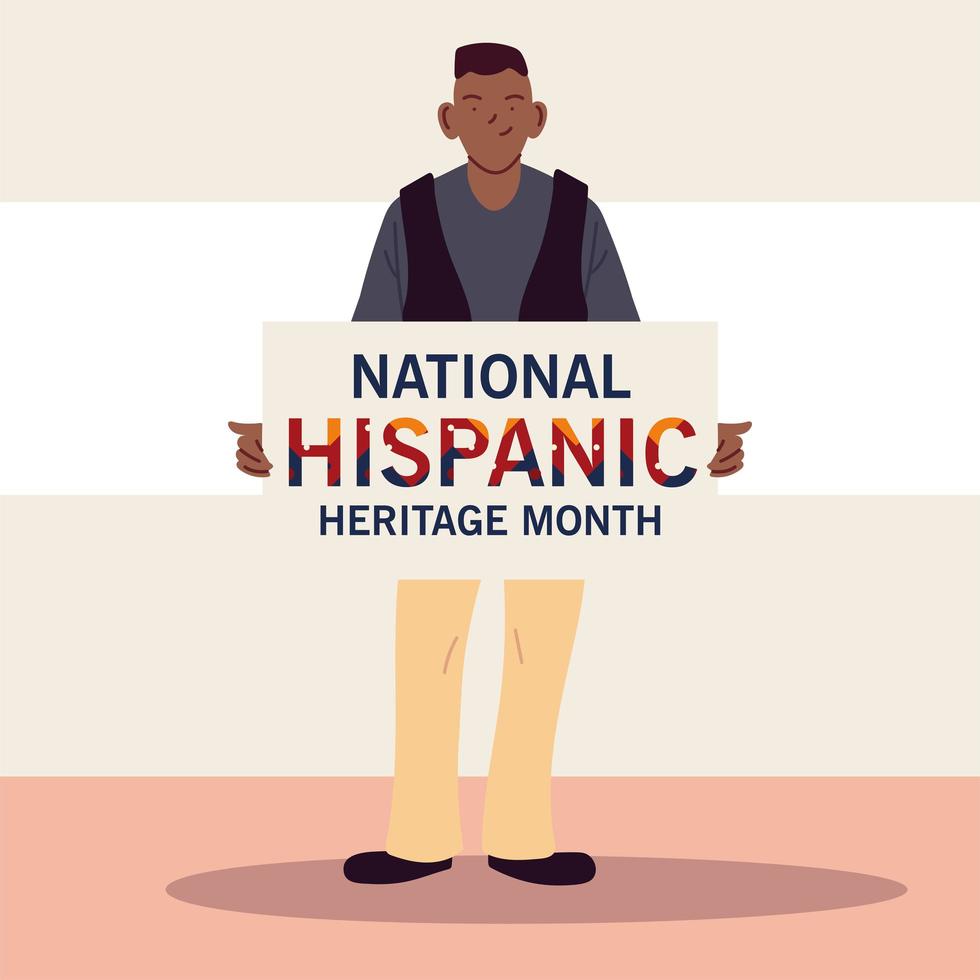 mes nacional de la herencia hispana con diseño de vector de dibujos animados de hombre negro