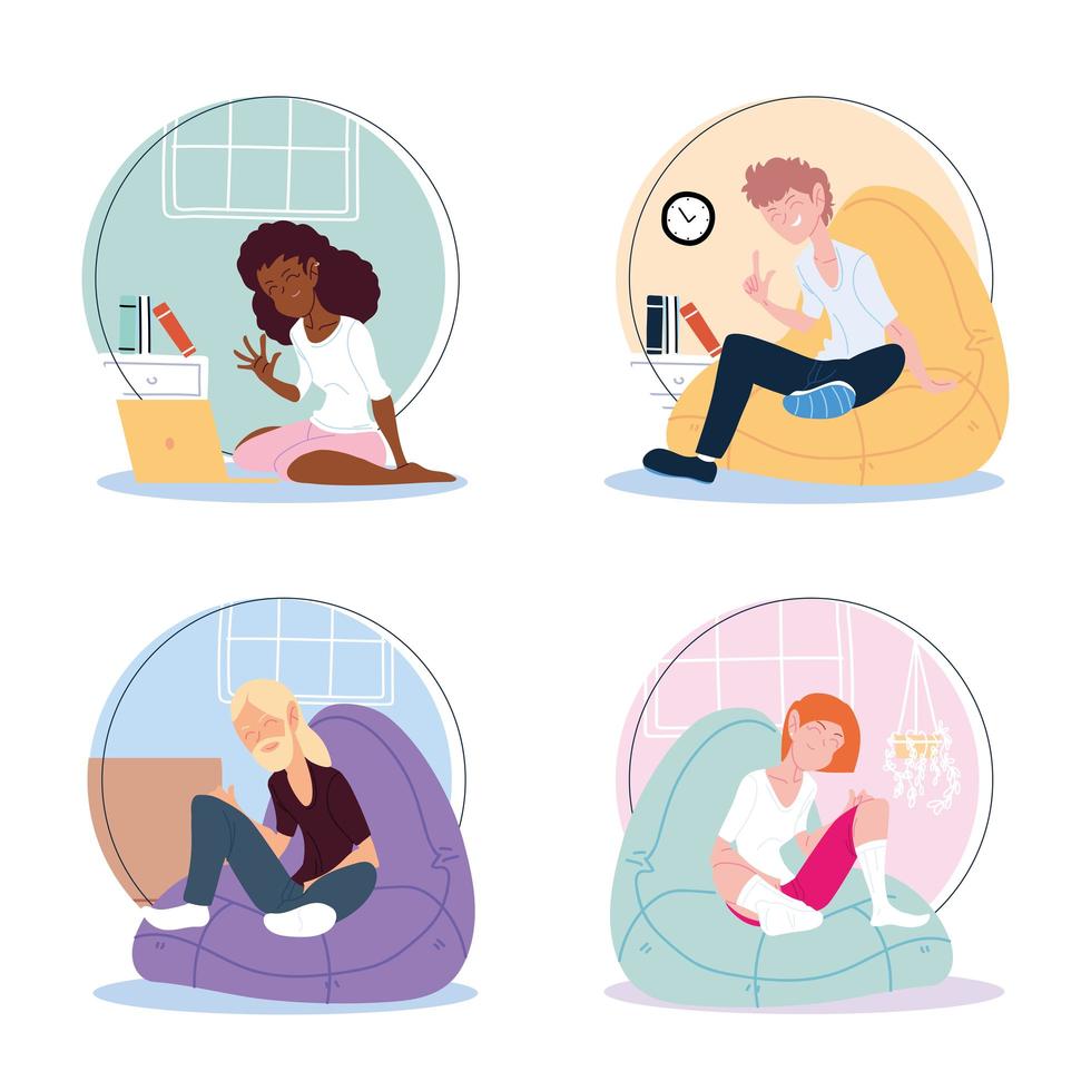 icon set of people working from home, telecommuting vector