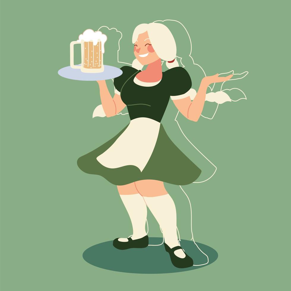 oktoberfest woman cartoon with traditional cloth and beer vector design