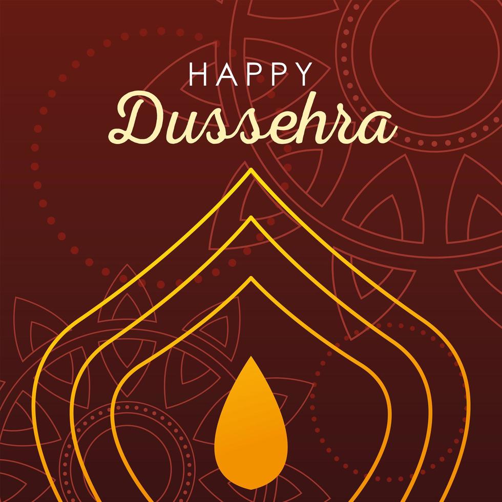 card greeting happy Dussehra with gold lettering and decoration vector