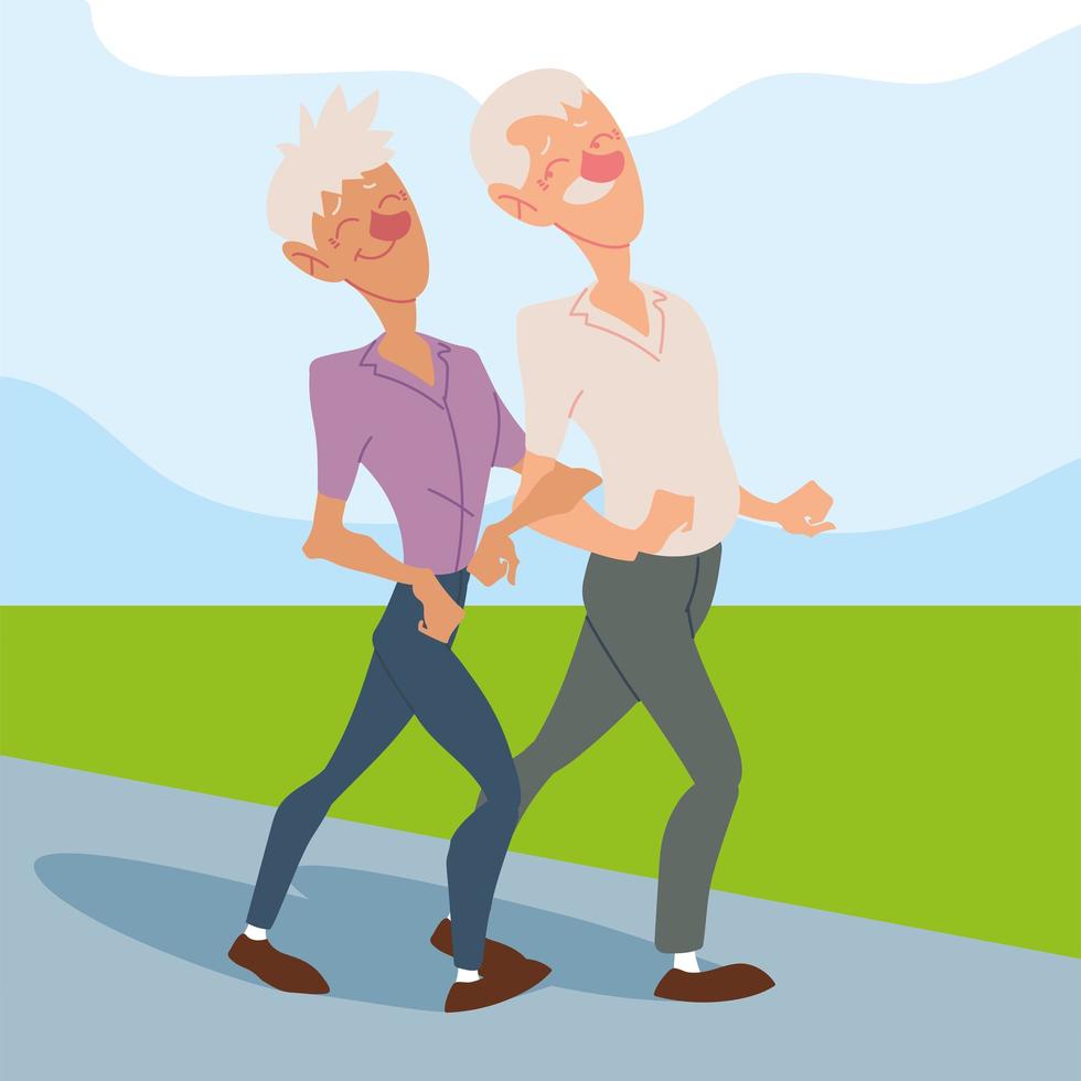 elderly men walk in the park, active seniors vector