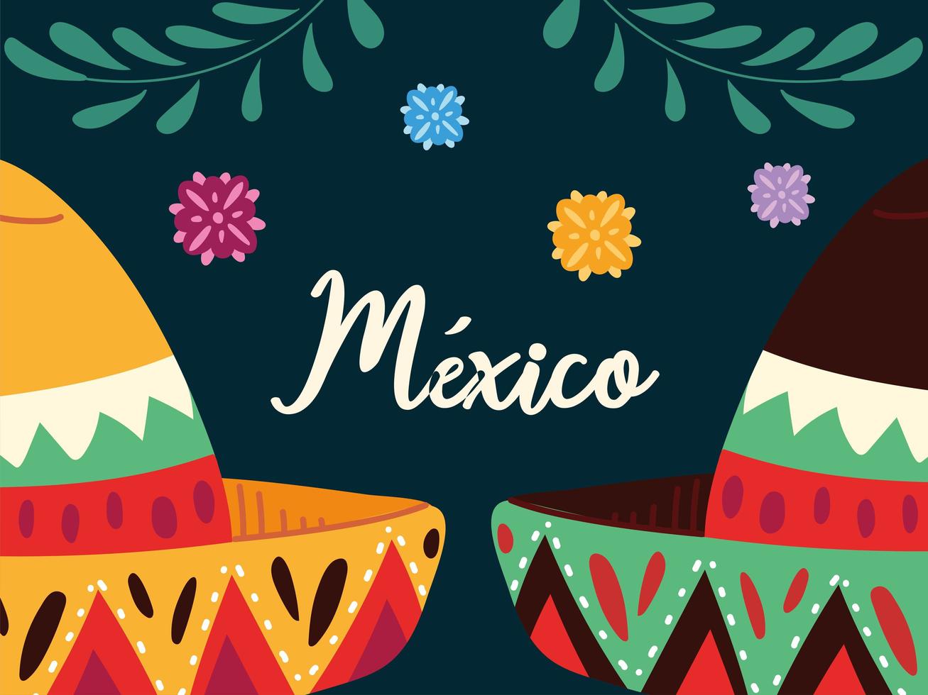 label mexico with mexican hats, poster vector