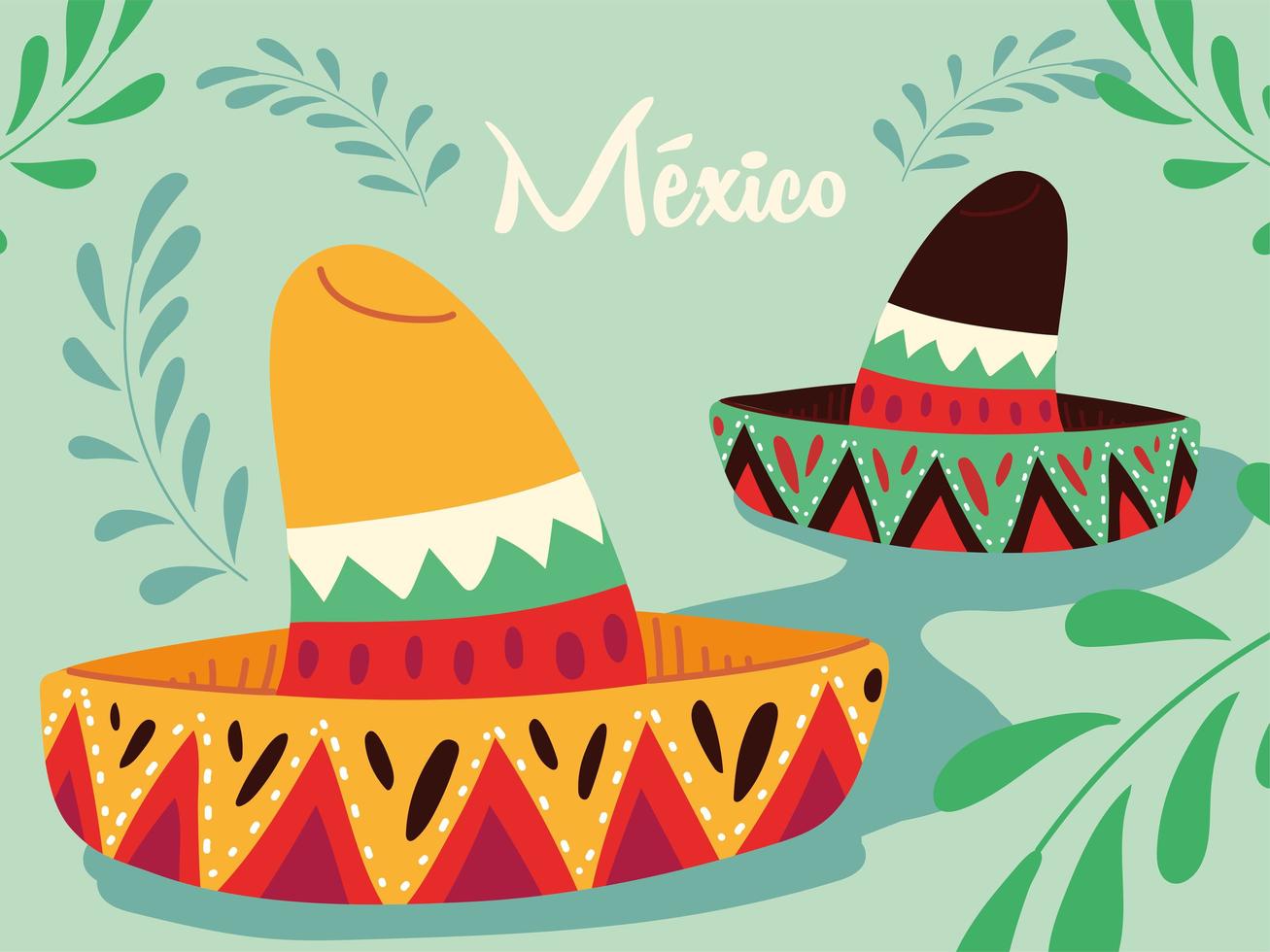 label mexico with mexican hats, poster vector