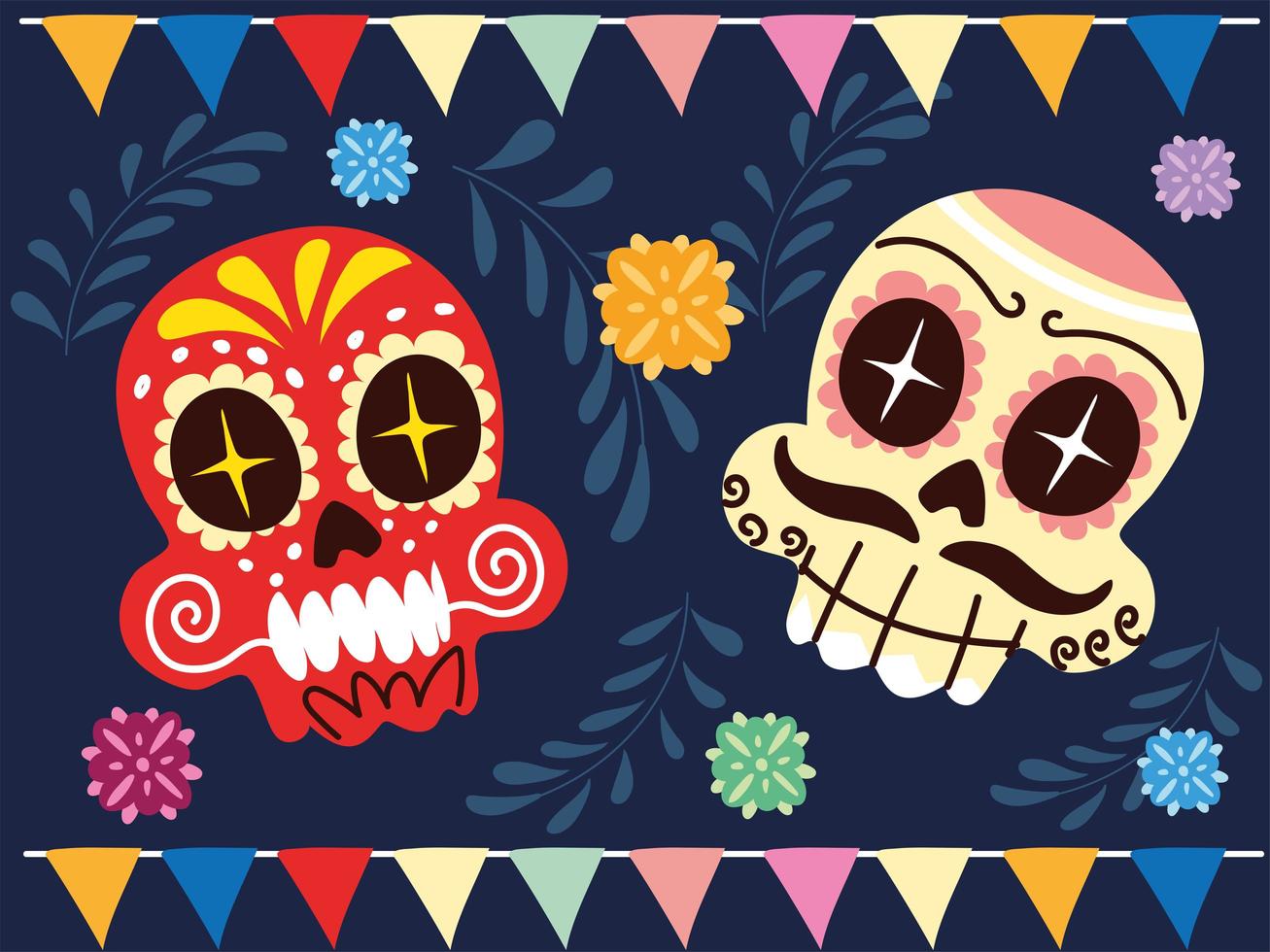 cheerful mexican skulls, mexican celebration poster vector