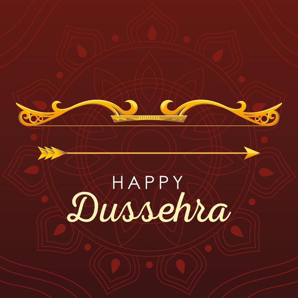 happy Dussehra greeting card with gold lettering and decoration vector