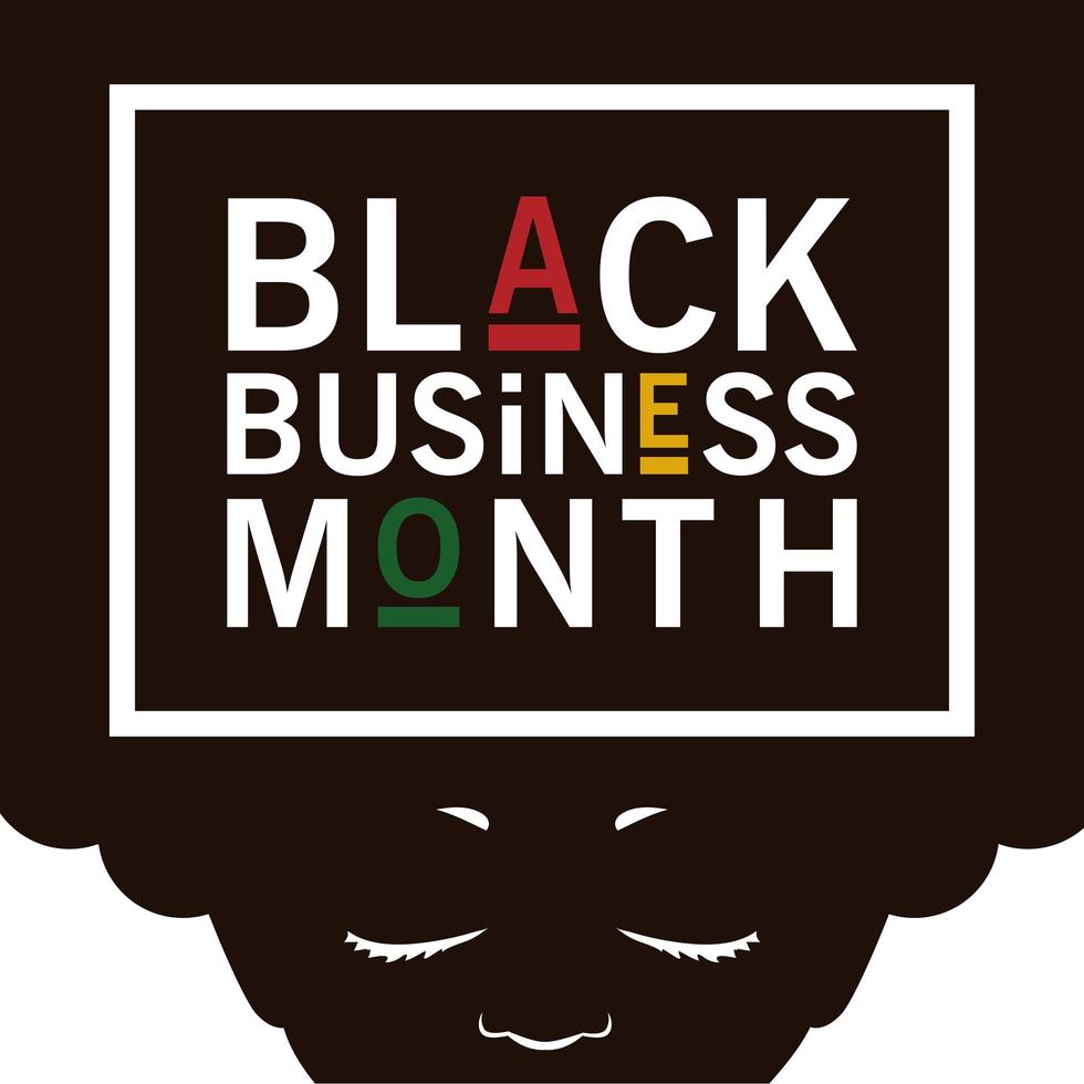 Black business month in frame with afro woman silhouette vector design