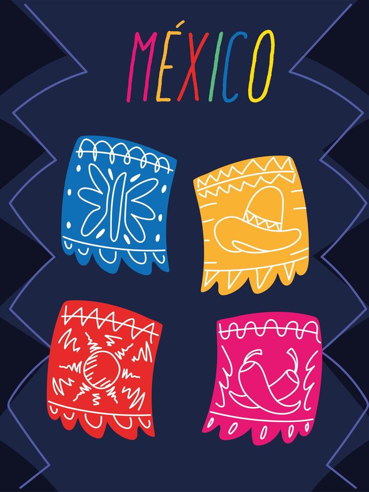 mexico label with mexican decorative garland vector