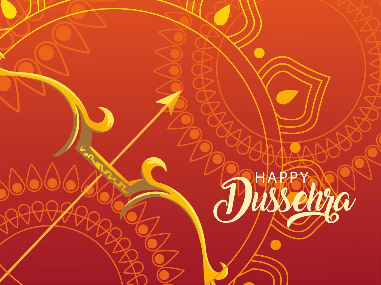 happy Dussehra label with traditional bow and arrow vector