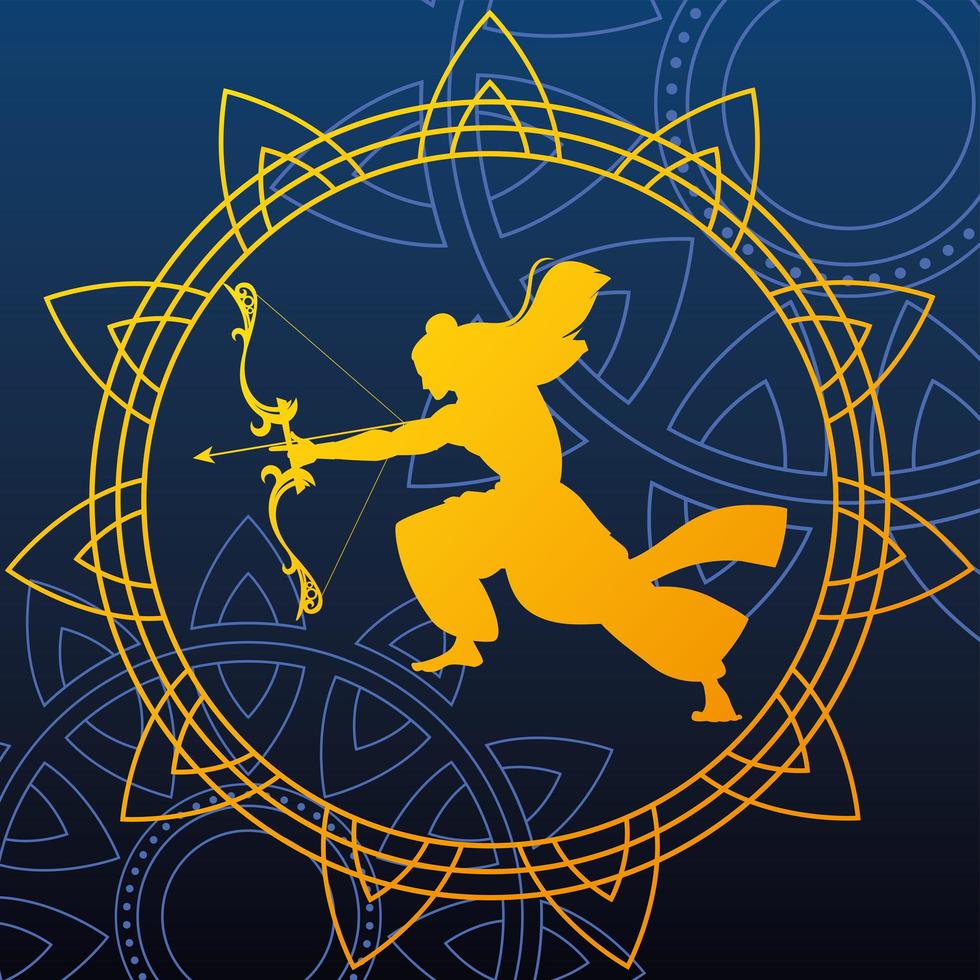 silhouette of lord rama with bow and arrow for the Indian festival vector