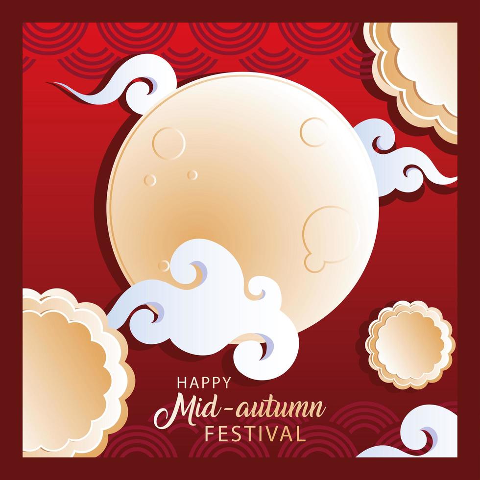 happy mid autumn festival or moon festival with moon and clouds vector