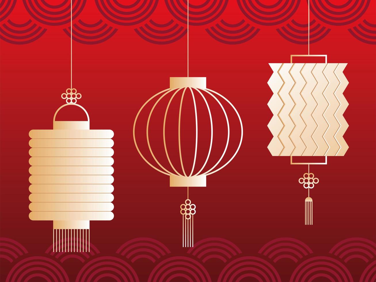 set of lanterns for mid autumn festival vector