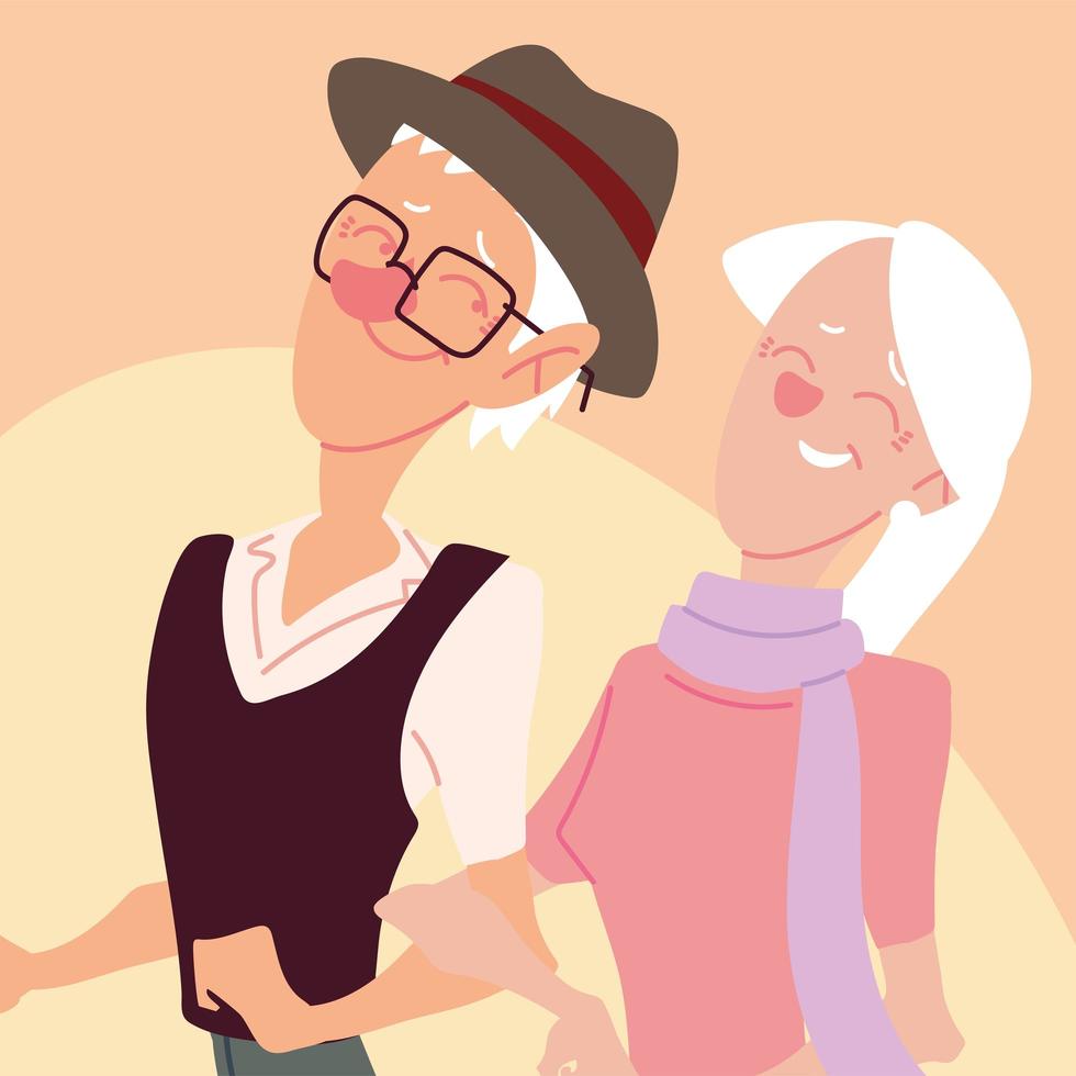 old couple walk, active seniors vector