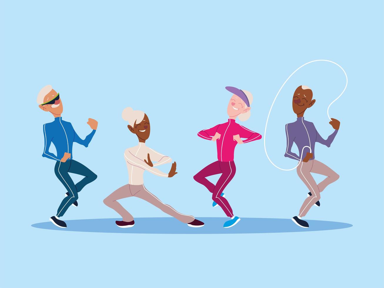 group of elderly do physical activity, active seniors vector