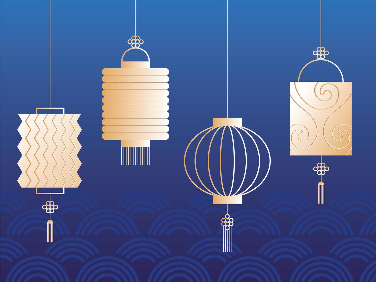 set of lanterns for mid autumn festival or moon festival vector