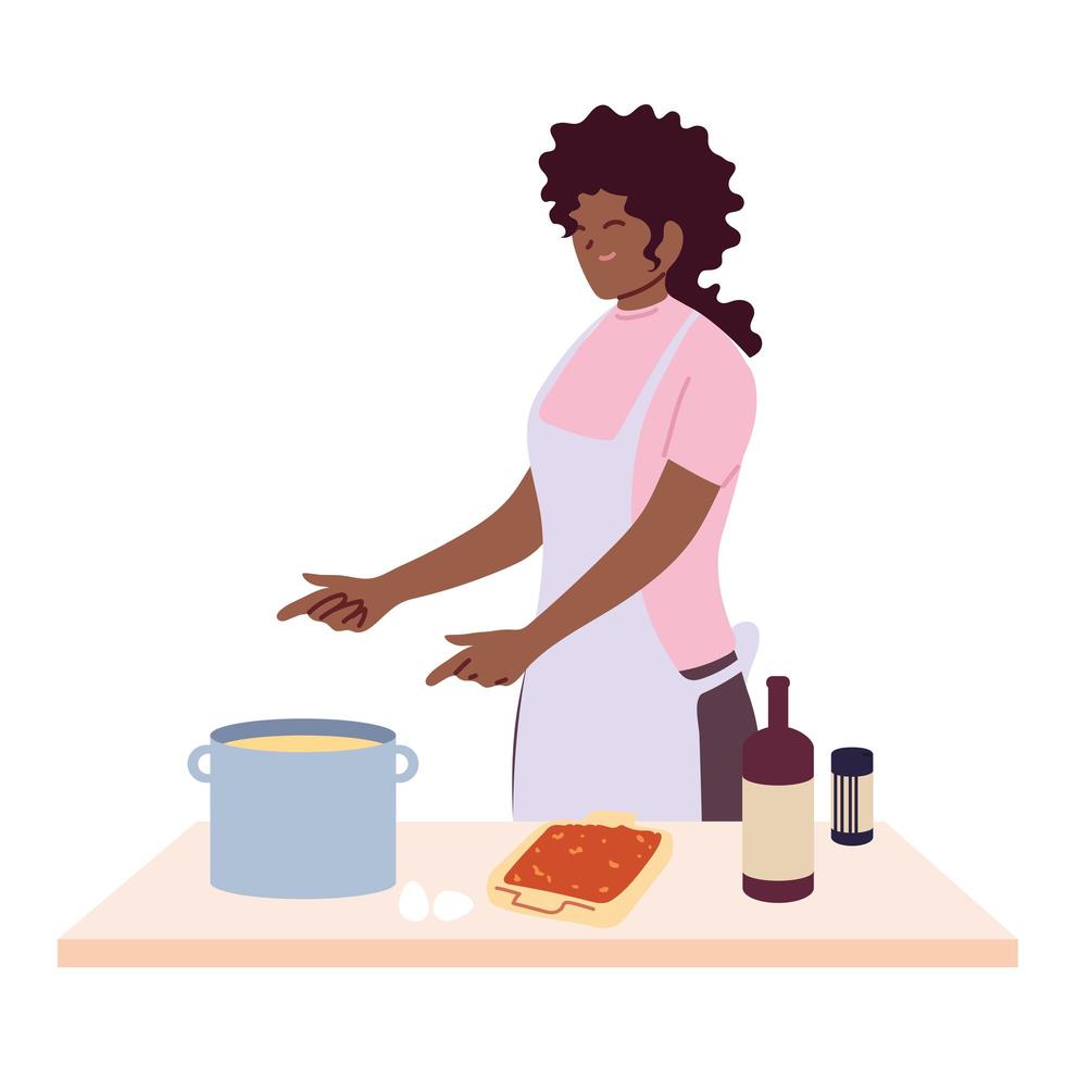 woman preparing soup over white background vector