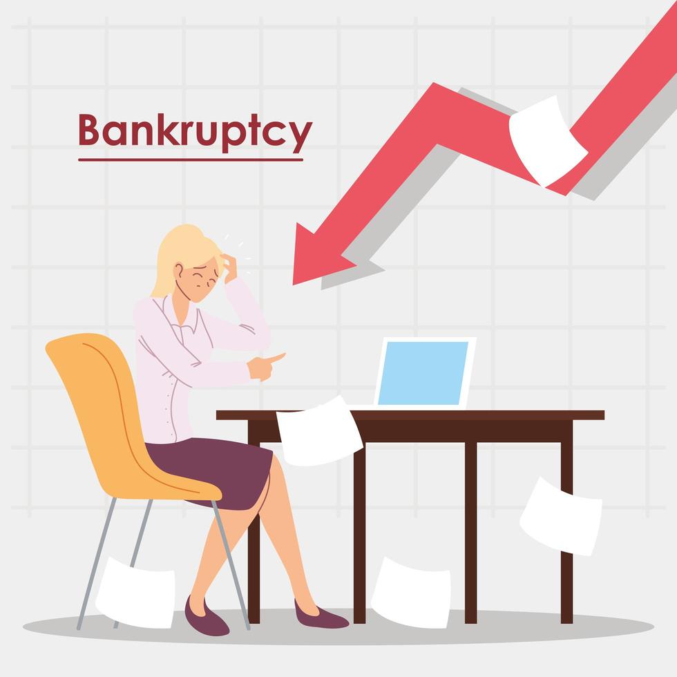 business woman in office in financial crisis, economic problem vector