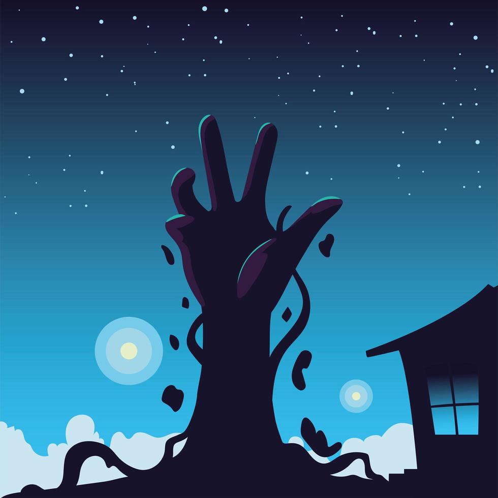 fondo de halloween con mano zombie vector