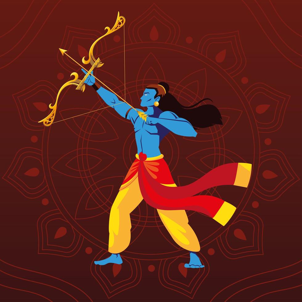 lord Rama with bow and arrow on floral decorative background vector