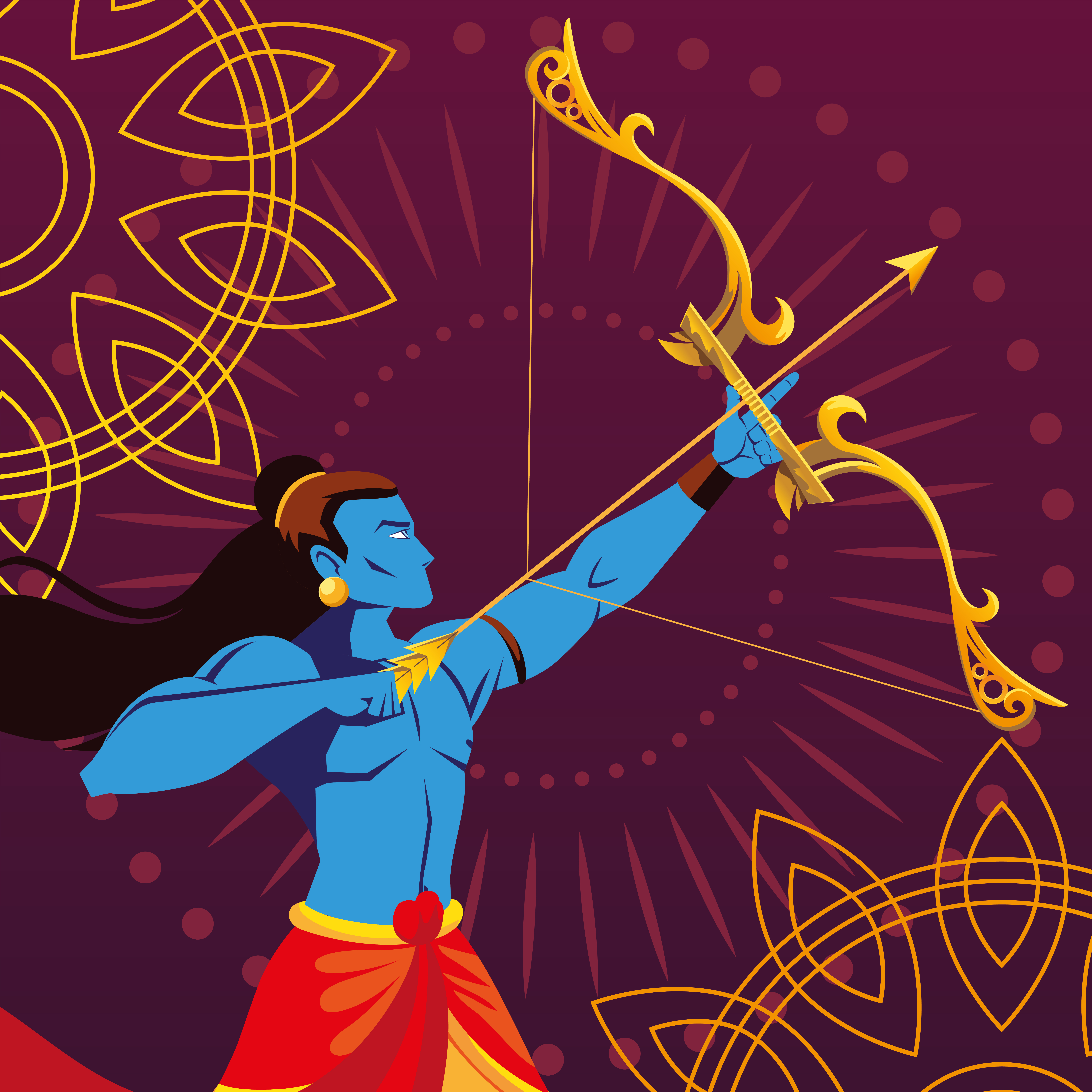 template of the lord Rama with bow and arrow over decorative background  2683775 Vector Art at Vecteezy
