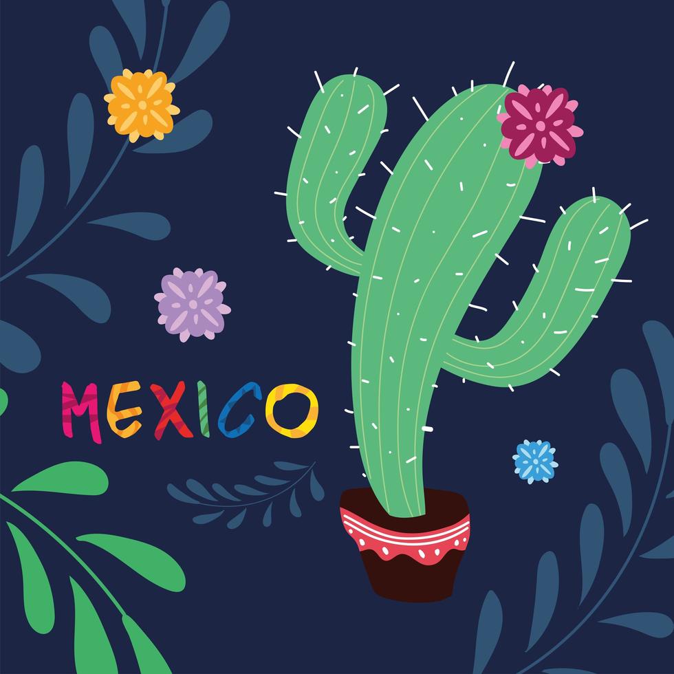 etiqueta de méxico con lindo cactus, póster vector