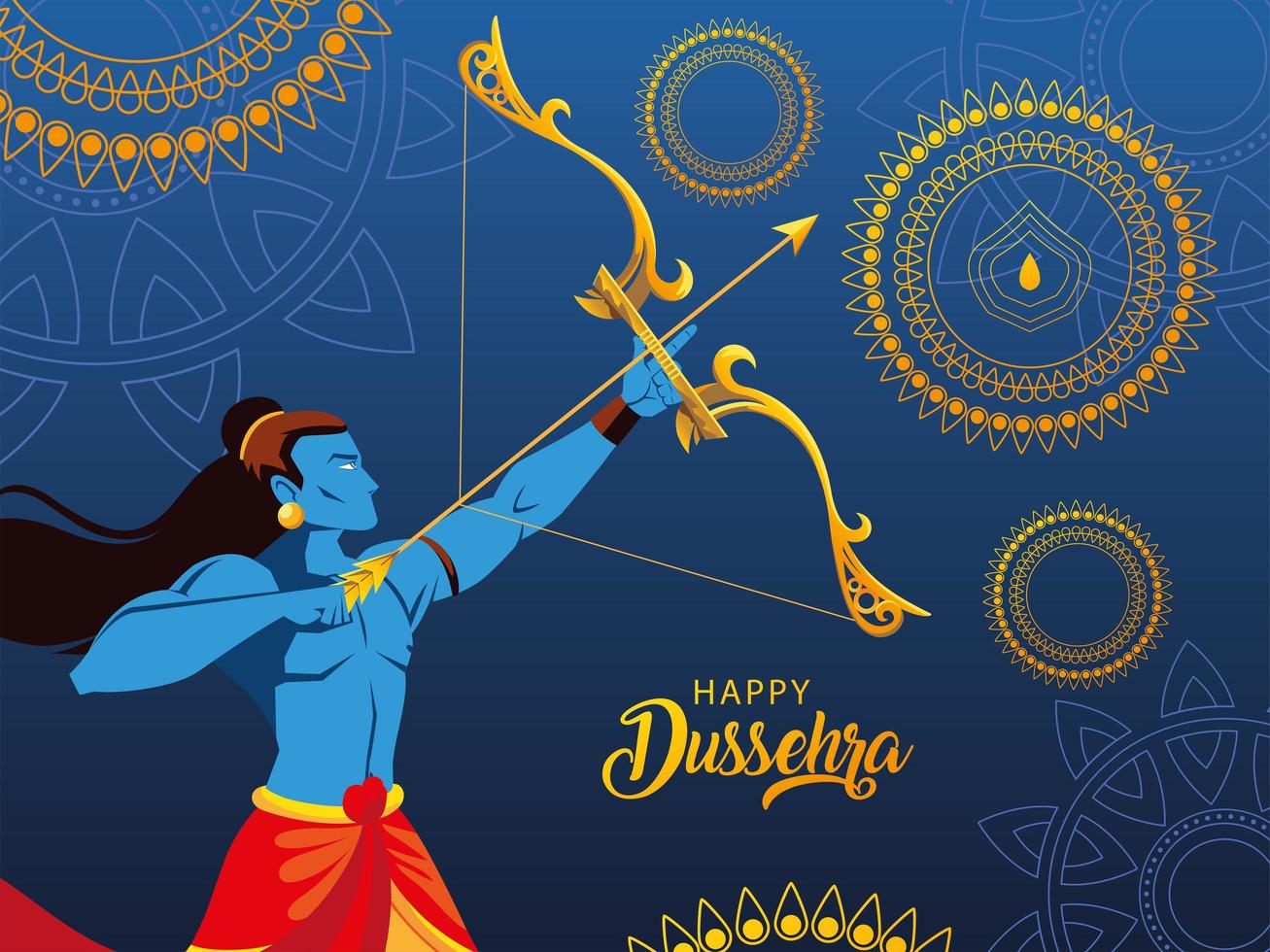 poster of lord Rama with bow and arrow in happy Dussehra vector