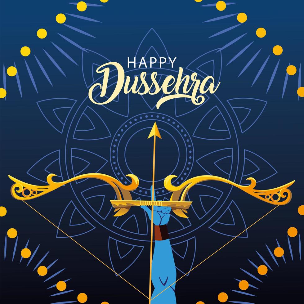 hand holding bow and arrow with label Dussehra festival vector