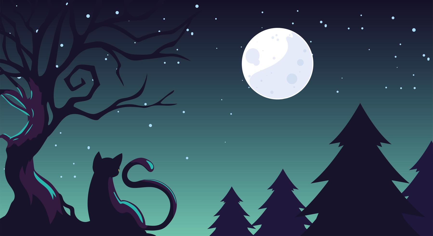 halloween background with cat in the dark field vector