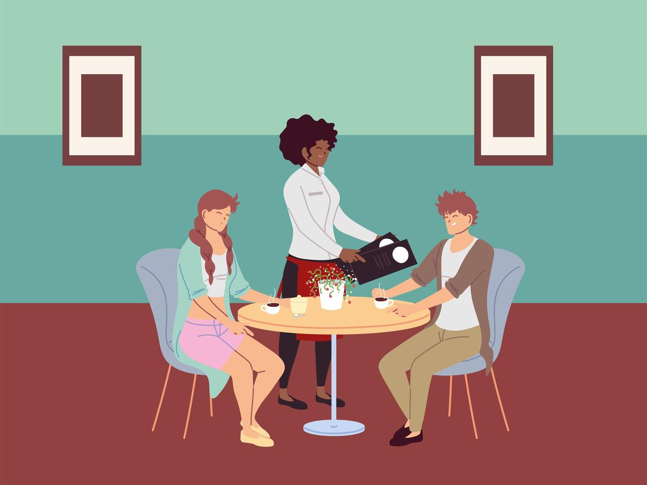 people sit at table and order meal vector