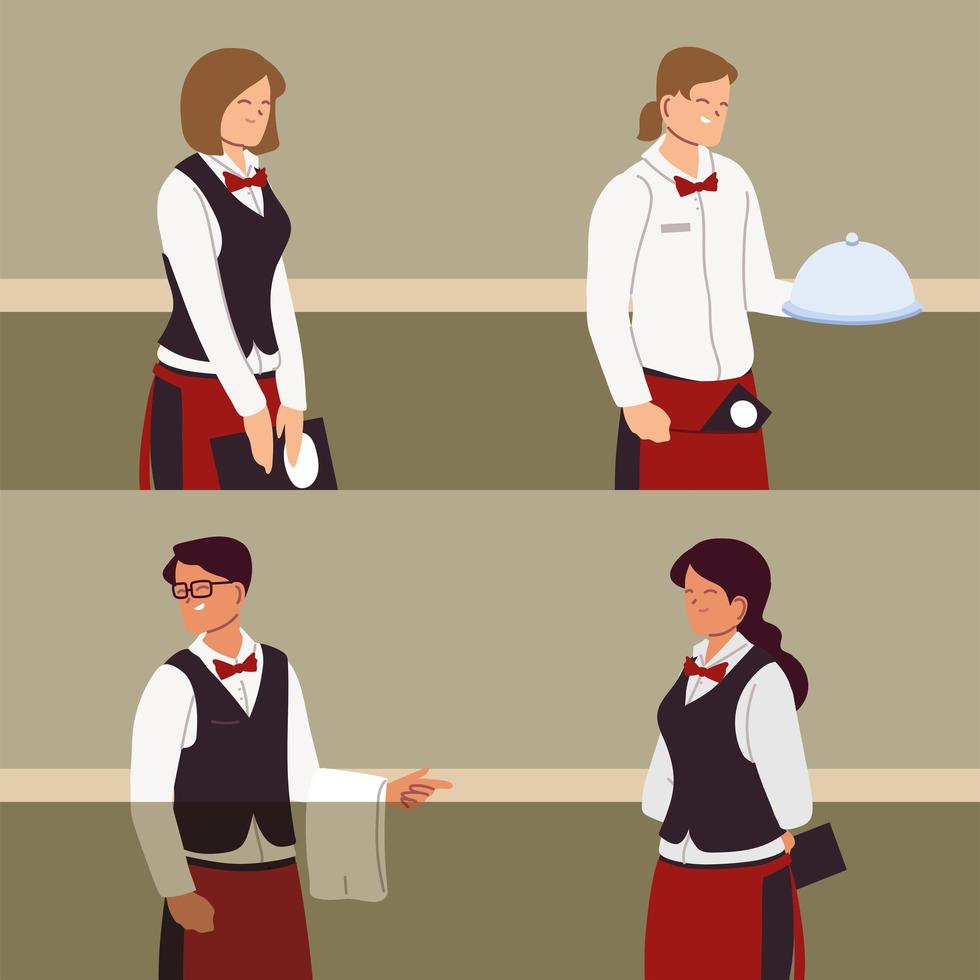 set of people waiters in the restaurant vector