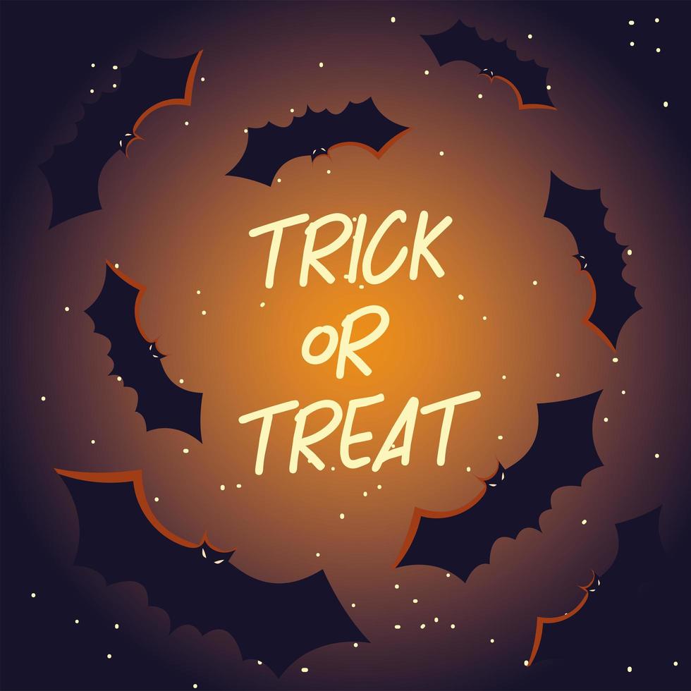 trick or treat label with bats vector