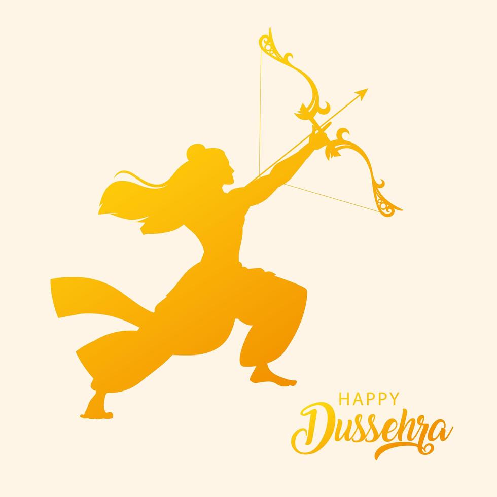 silhouette of lord rama with bow and arrow in happy dussehra festival vector