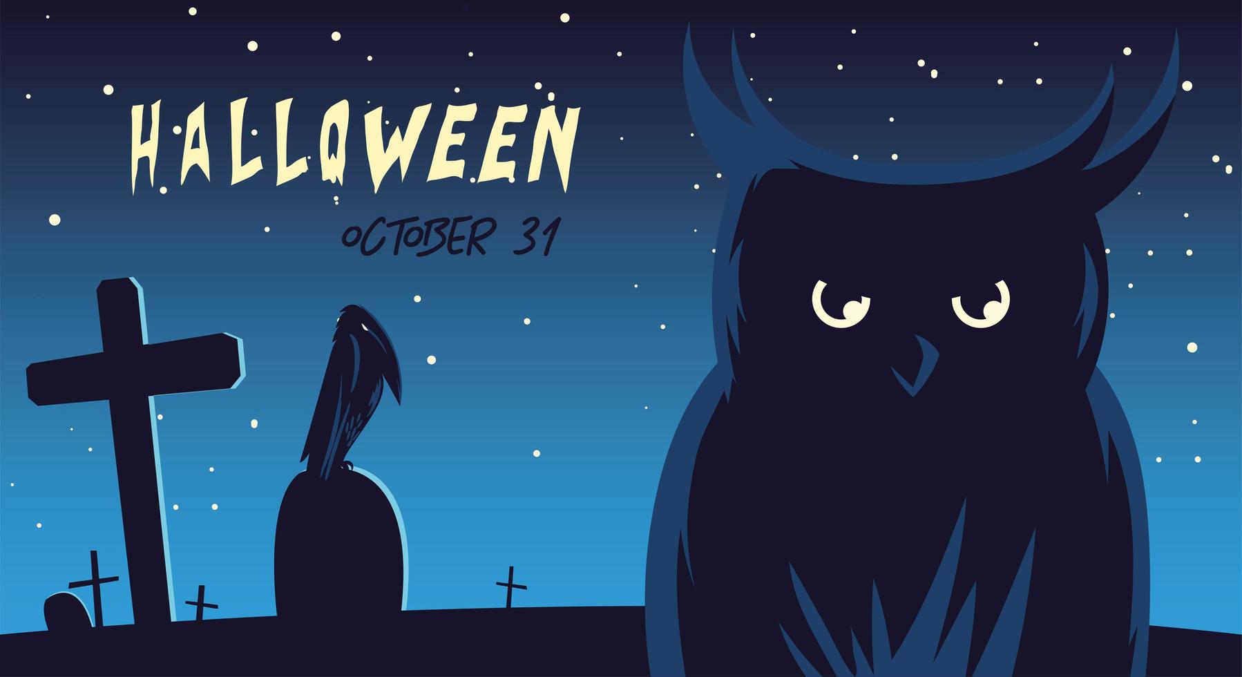 31 de octubre halloween con fondo nocturno y búho vector