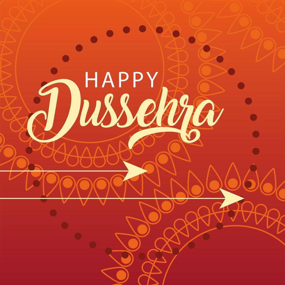 happy Dussehra greeting card with golden arrows vector