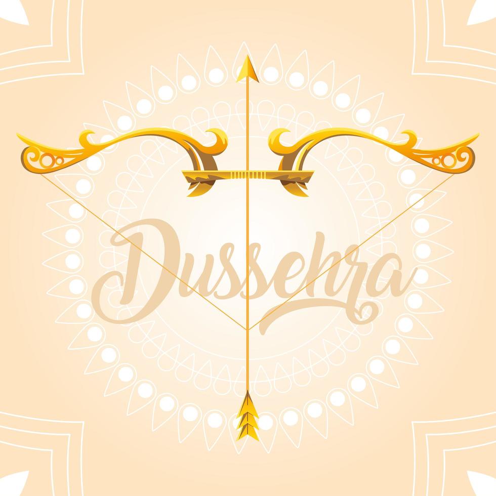 Dussehra greeting card with gold lettering and decoration vector