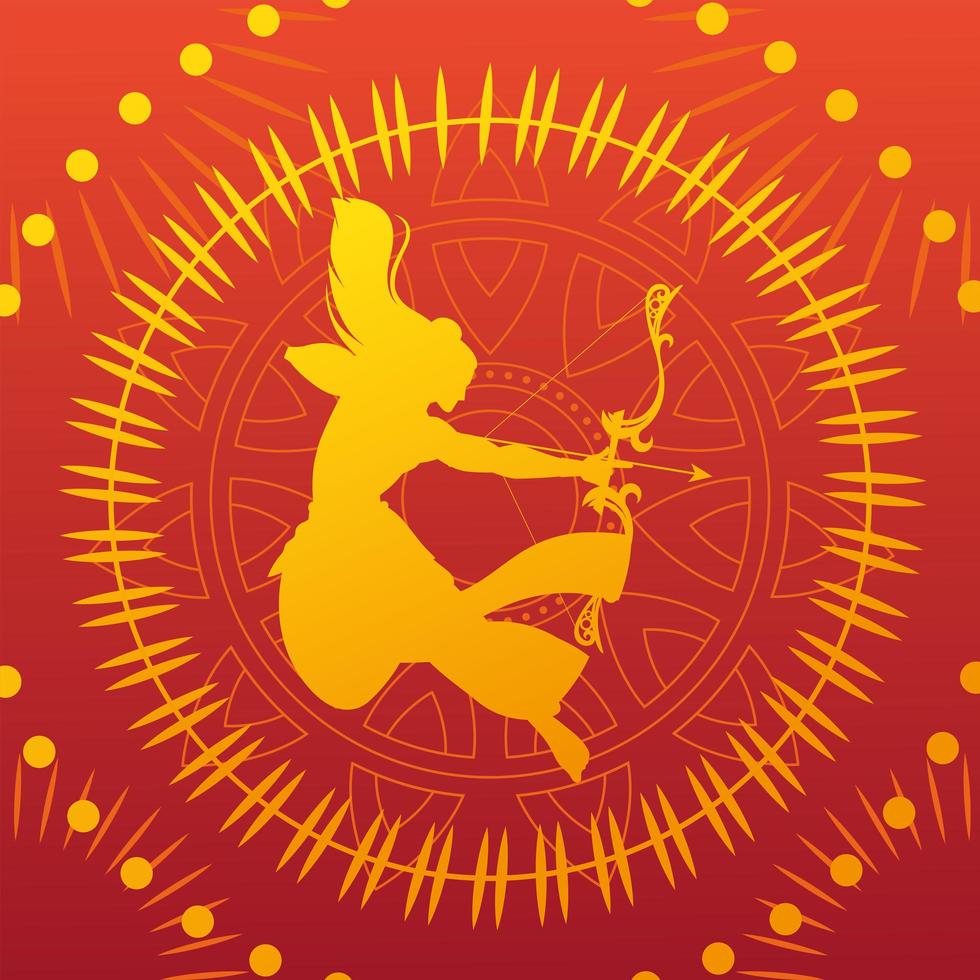 silhouette of lord rama with bow and arrow for the Indian festival Dussehra vector