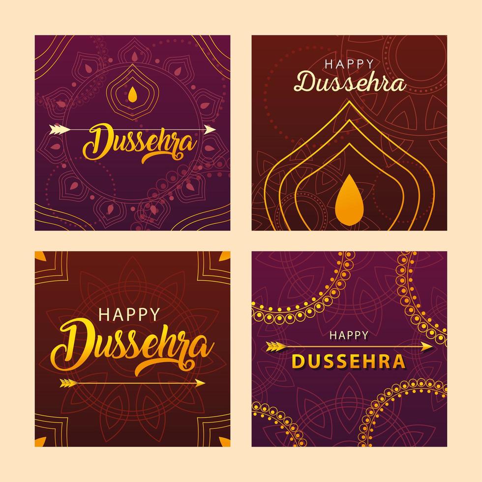 set of cards for indian festival dussehra celebration vector