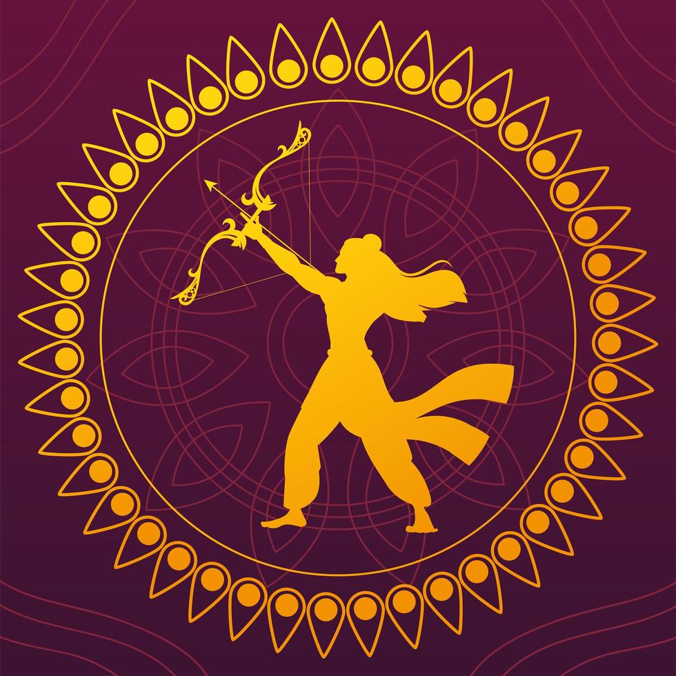 silhouette of lord rama with bow and arrow for Indian festival vector