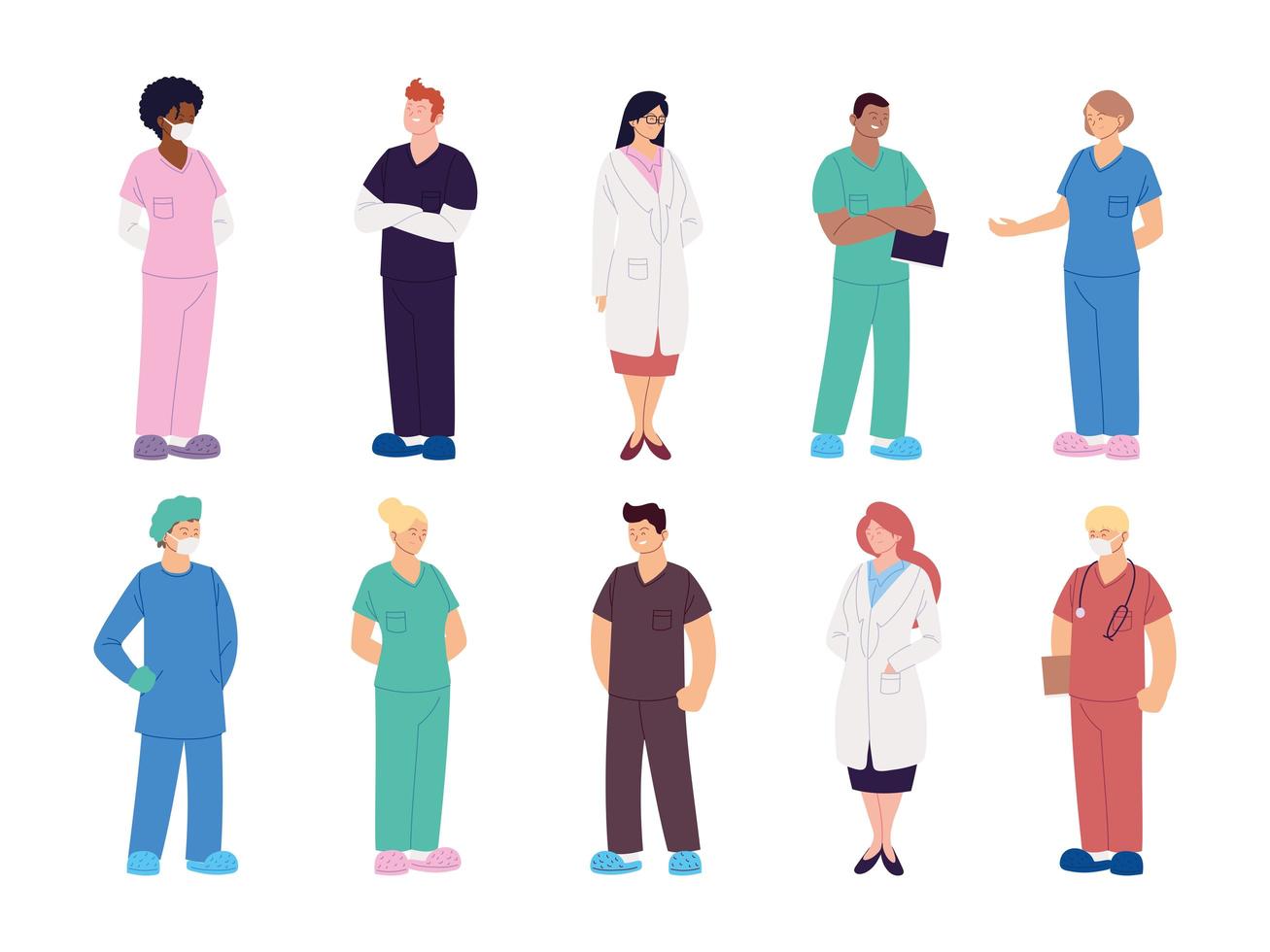 conjunto de trabajadores de la salud, médicos y enfermeras. vector